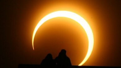Crie uma imagem realista de uma turma de amigos observando o eclipse total lunar de outubro na praia de Pernambuquinho, em Grossos-RN
